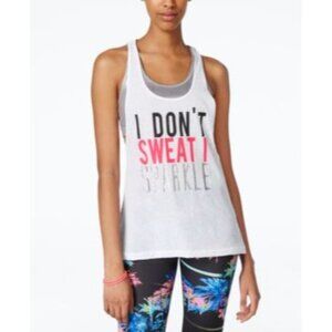 Material Girl Active Juniors' Layered-look Graphic Tank Top, White/Silver, Sz. L